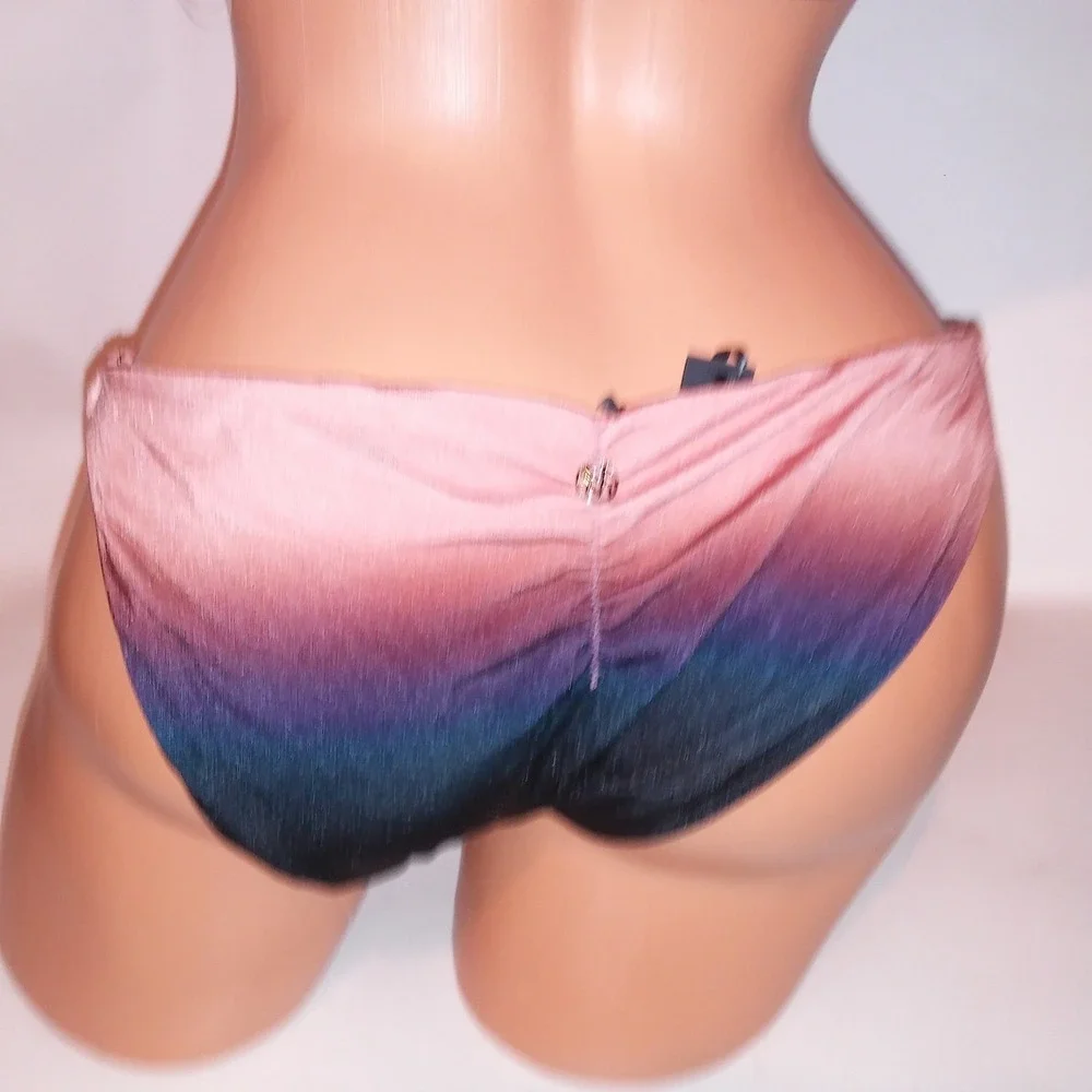 Victoria Secret Swim Bikini 38C Top XL Bottom Ombre Black Mauve Push Up String